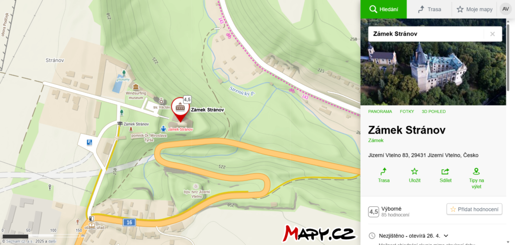 mapa kde najdete zámek Stránov