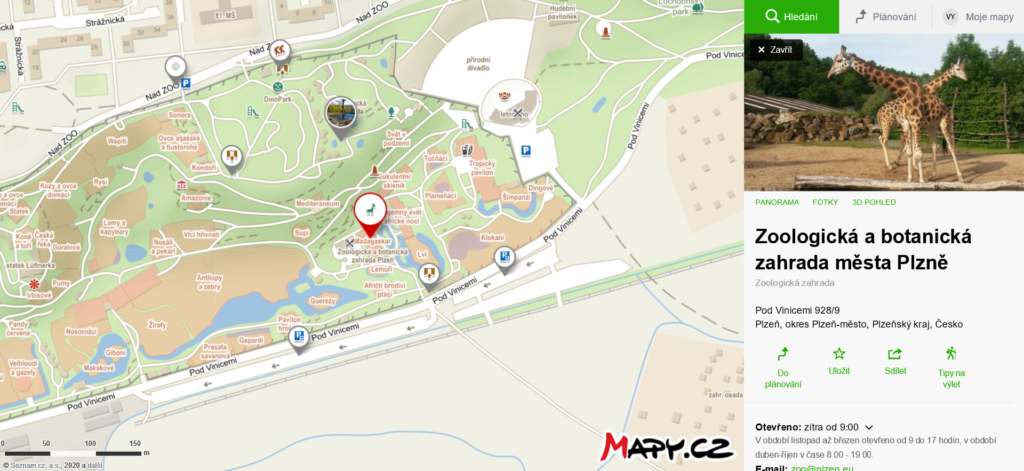 mapa ZOO a botanické zahrady města Plzně