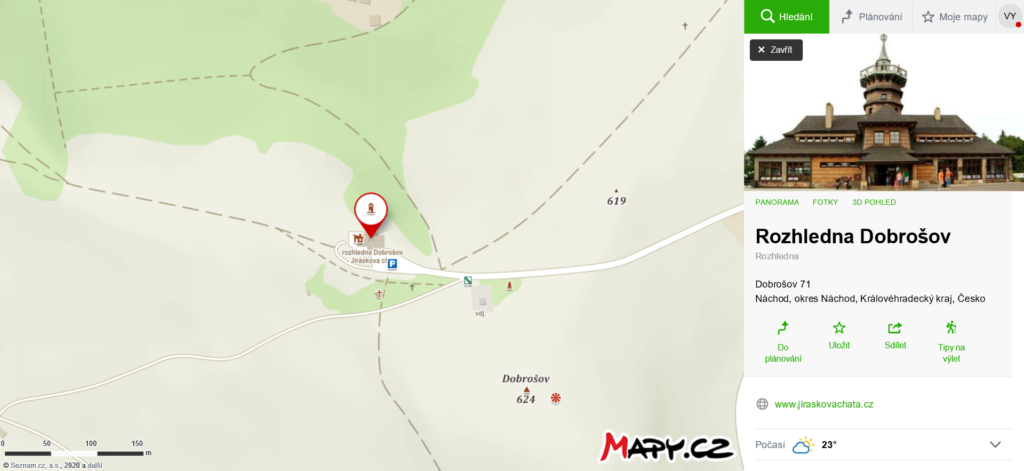 mapa rozhledna Dobrošov
