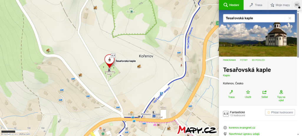 Tesařovská kaple v Kořenově – podrobný průvodce, kde jí najdete