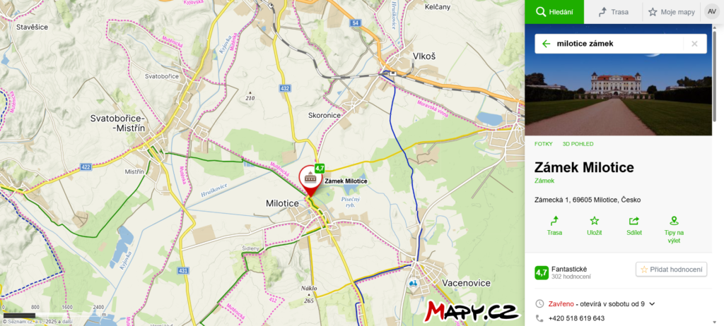 mapa kde najdete Zámek Milotice