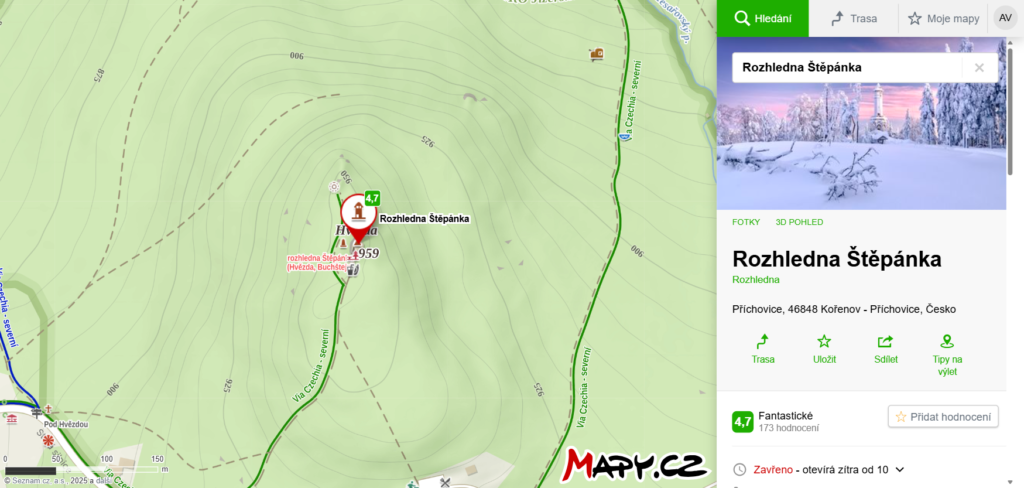 mapa kde najdete rozhlednu Štěpánka v Libereckém kraji