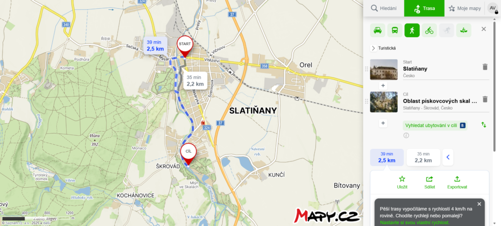 turistická cesta ze Slatiňan do Škrovádu