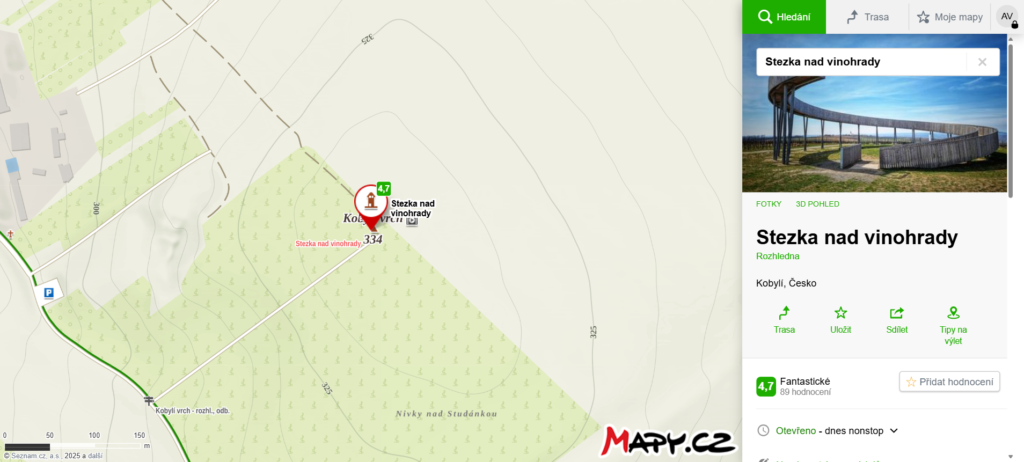 mapa kde najdete stezku nad Vinohrady v Kobylí