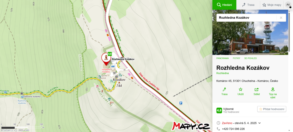 mapa kde najdete rozhlednu Kozákov