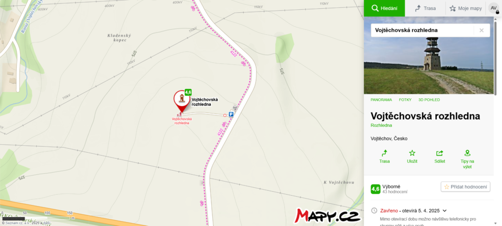 mapa kde najdete Vojtěchovskou rozhlednu