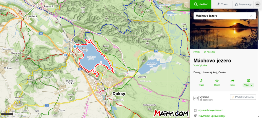 mapa Máchovo Jezero