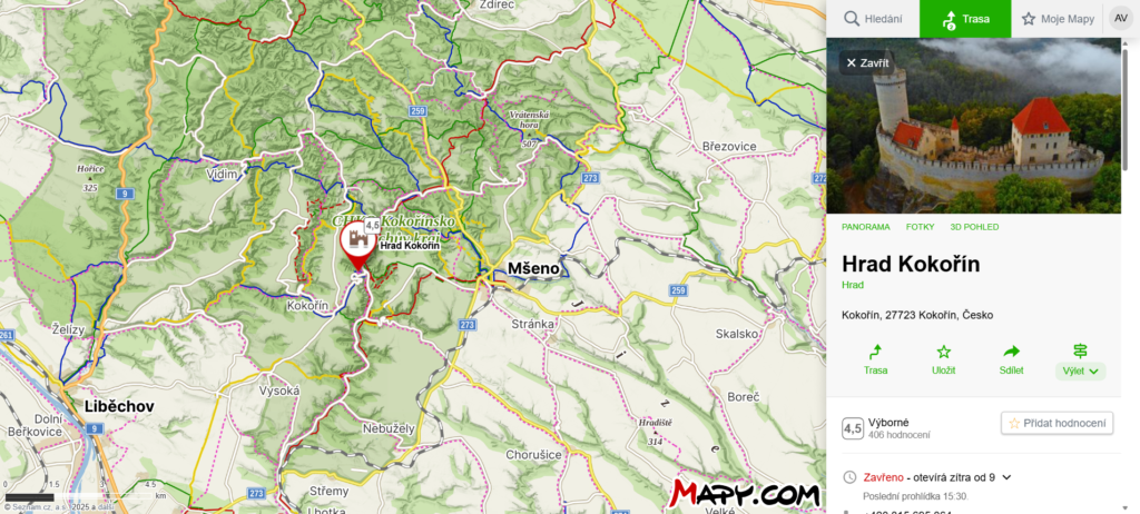 mapa hradu Kokořín