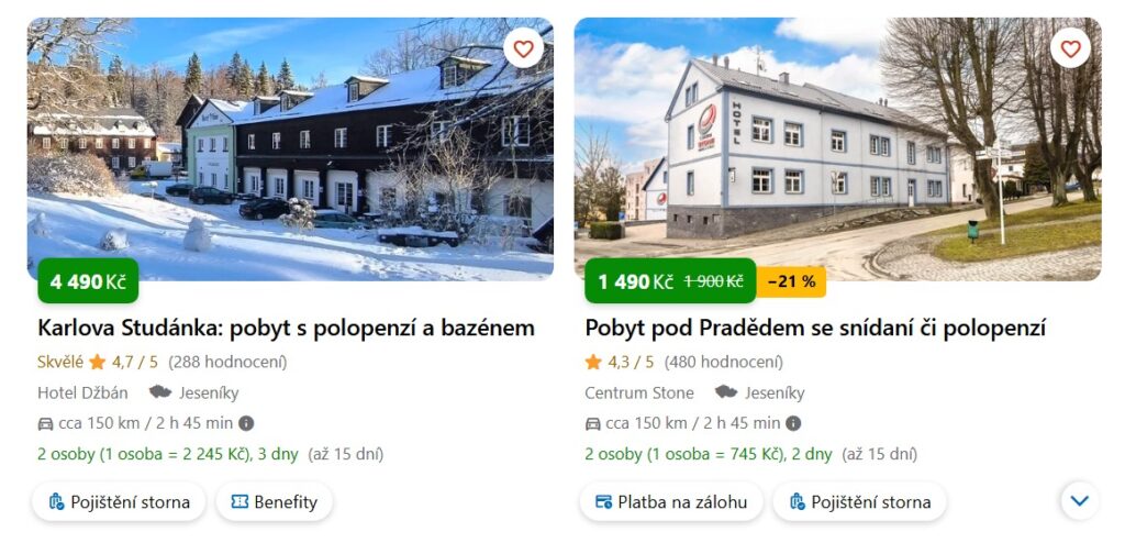 tipy na ubytování v okolí Karlovy studánky