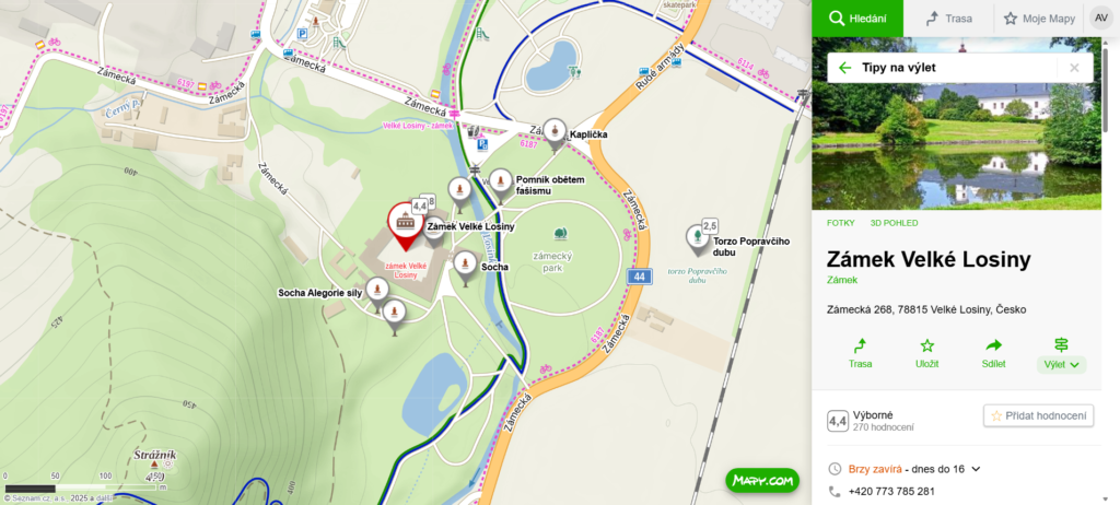 mapa Zámek Velké Losiny