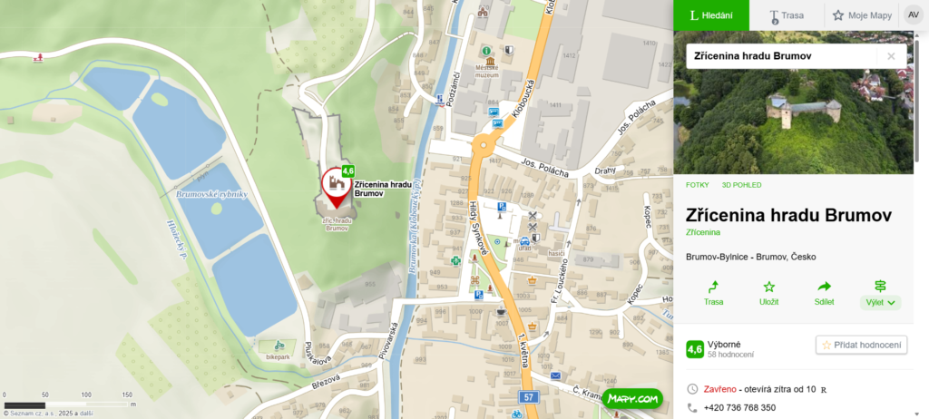 mapa zřícenina hradu Brumov