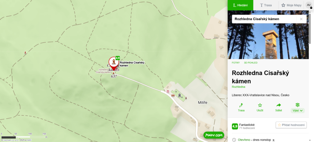 mapa rozhledna Císařský kámen