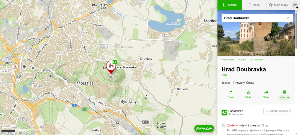 mapa hradu doubravka