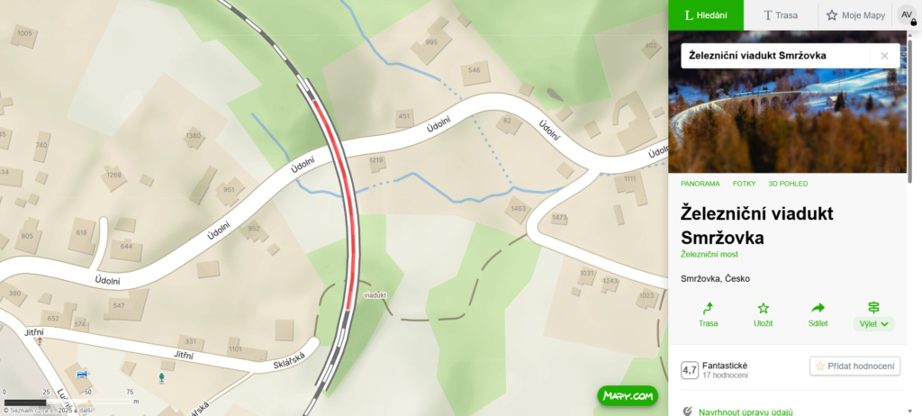 mapa železniční viadukt Smržovka