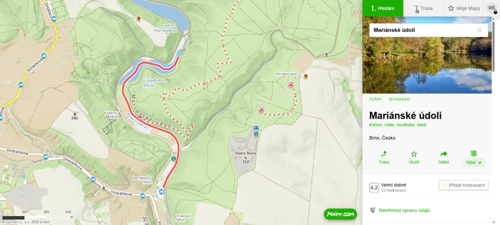 Mapa Marianské údolí