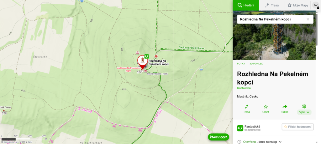 mapa rozhledna na Pekelném kopci