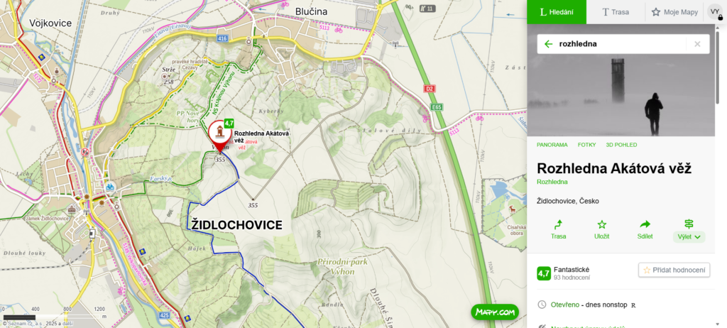 mapa rozhledna Akátová věž