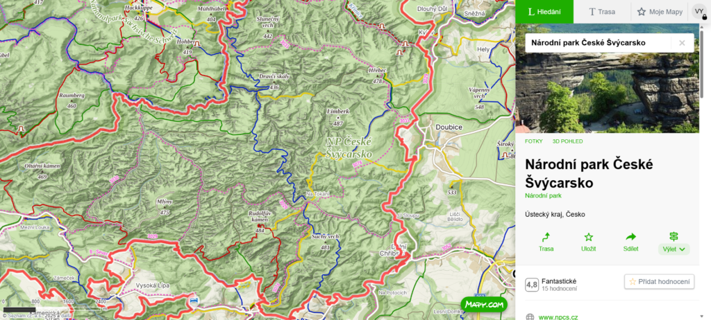 mapa Národní park České Švýcarsko