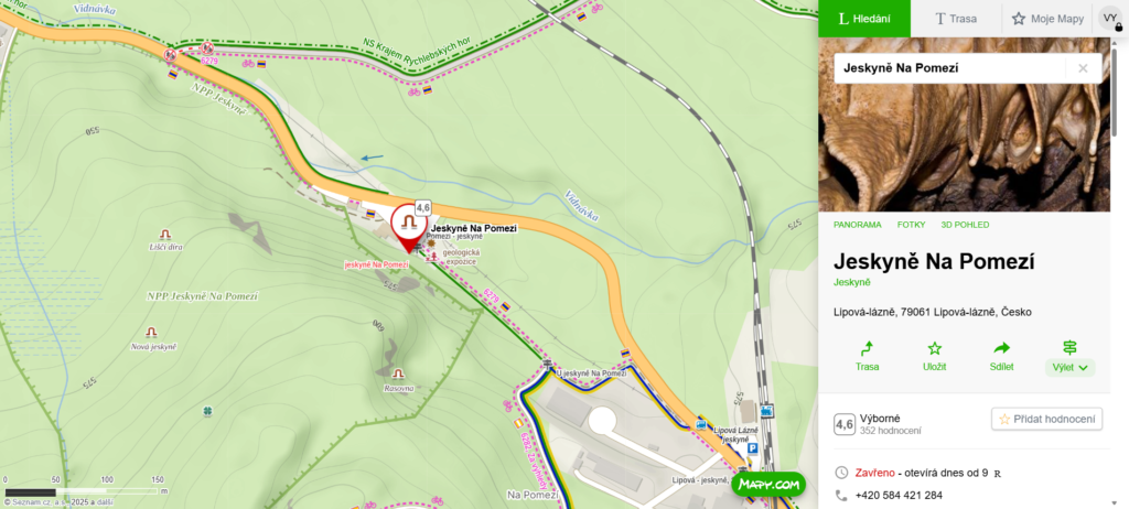 mapa jeskyně Na Pomezí