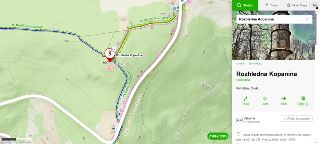 mapa kde najdete rozhlednu kopanina