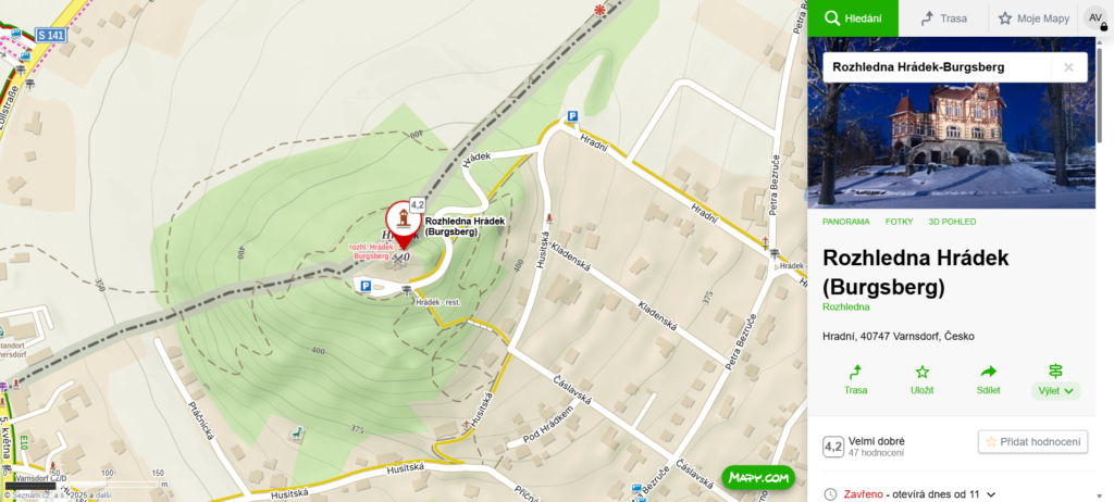 mapa rozhledna Hrádek Varnsdorf