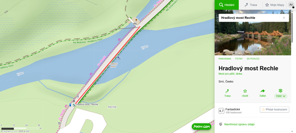 mapa Hradlový most Rechle