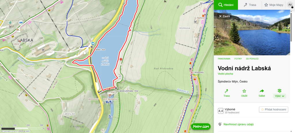 mapa vodní nádrž Labská
