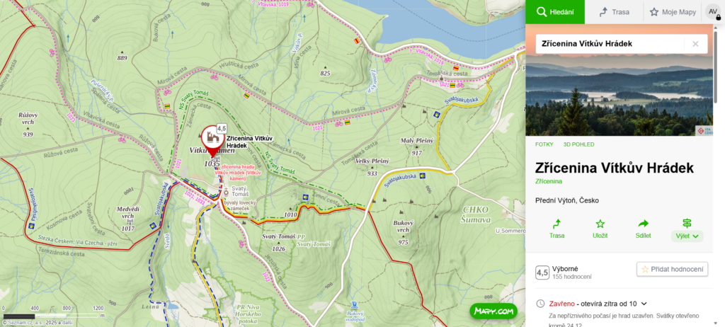 mapa kde najdete zříceninu Vítkův Hrádek