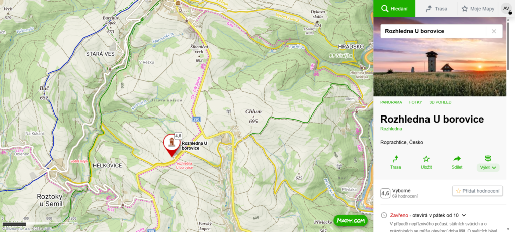 mapa kde najdete rozhlednu U borovice