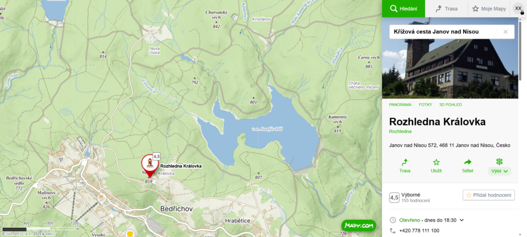 mapa kde najdete rozhlednu Královka