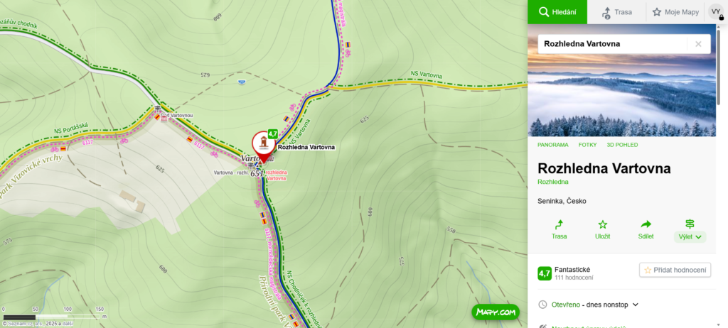 mapa kde najdete rozhlednu Vartovna