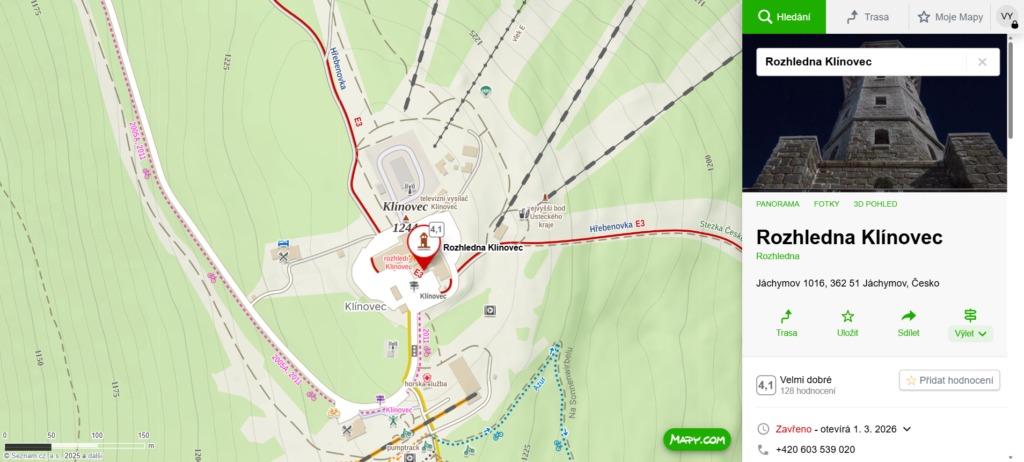 mapa kde najdete rozhlednu Klínovec