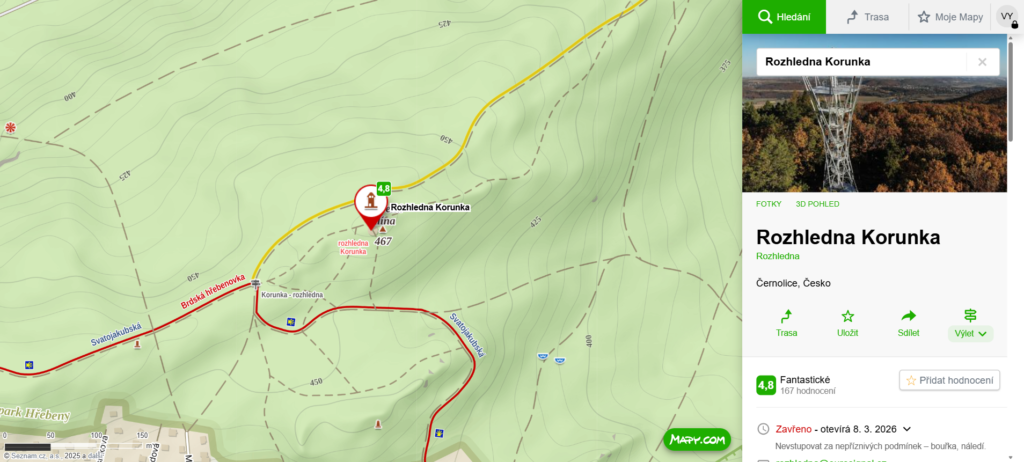 mapa kde najdete rozhladnu Korunka