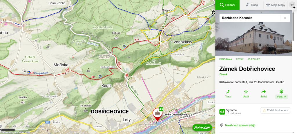 mapa kde najdete zámek Dobřichovice