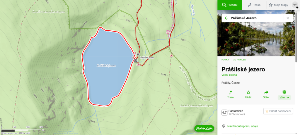 Prášilské Jezero mapa