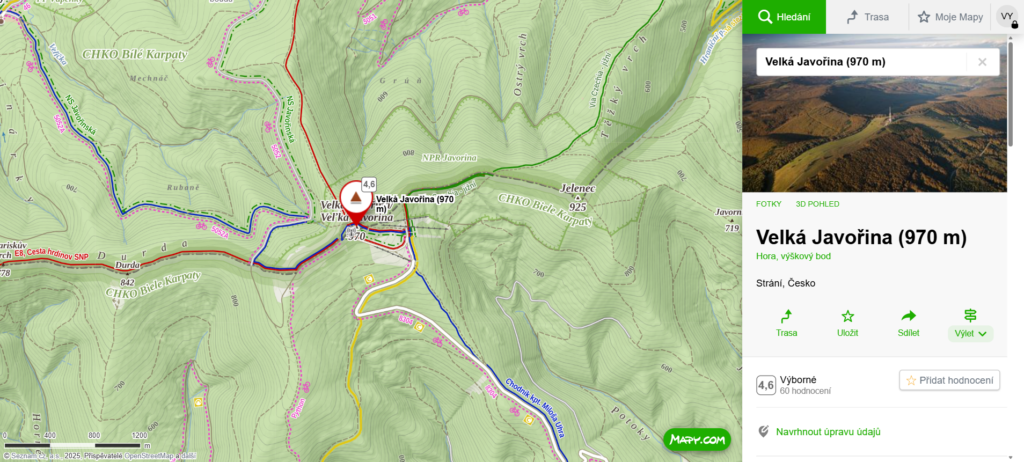 mapa Velká Javořina