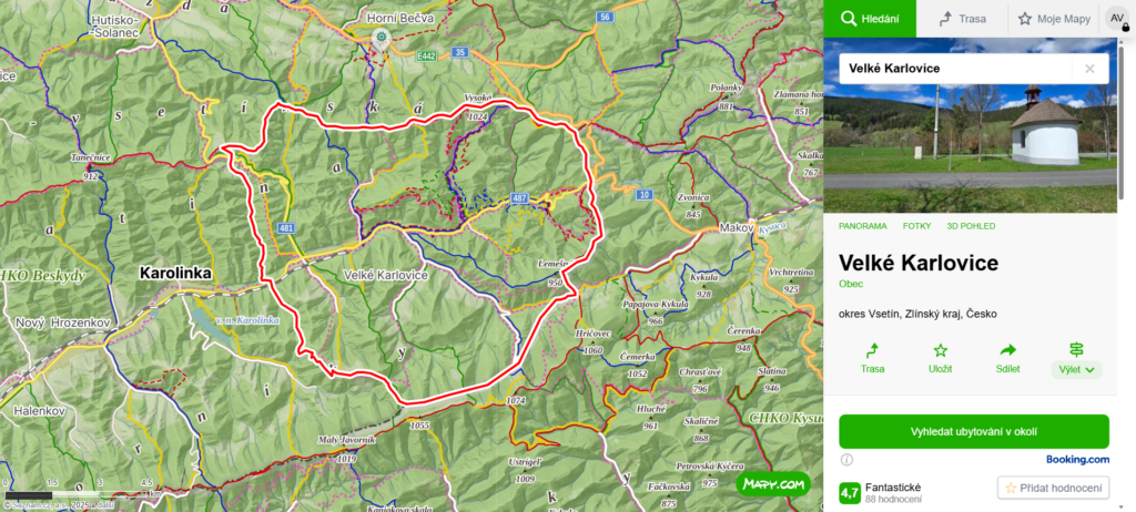 mapa Velké Karlovice