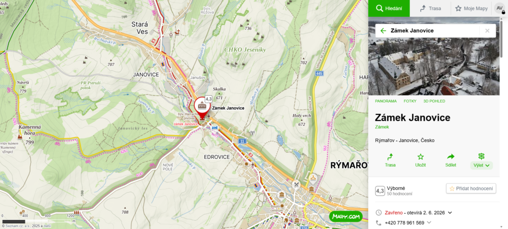 mapa zámek Janovice