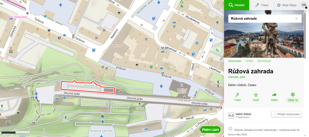 mapa růžová zahrada