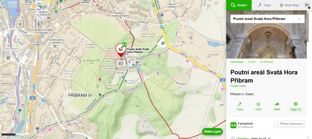 mapa poutní areál Příbram