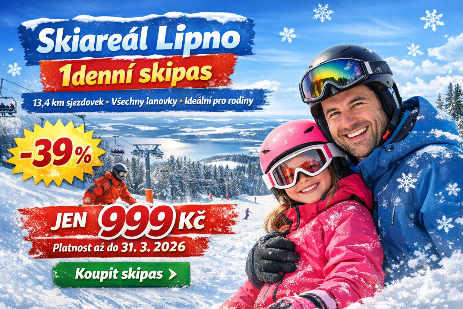 1denní skipas do Skiareálu Lipno – chyťte slevu, dokud je k dispozici