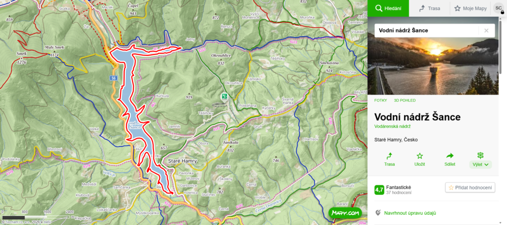 vodní nádrž šance mapa