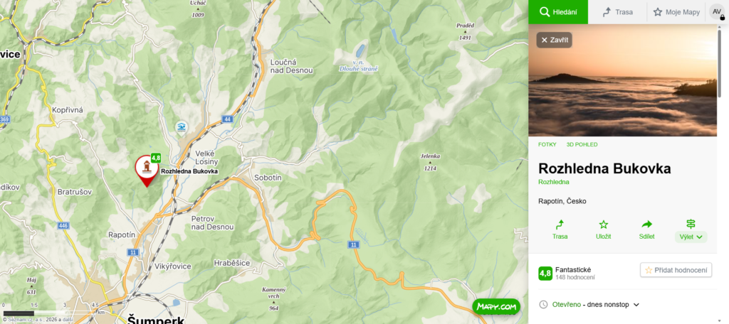 Rozhledna Bukovka mapa