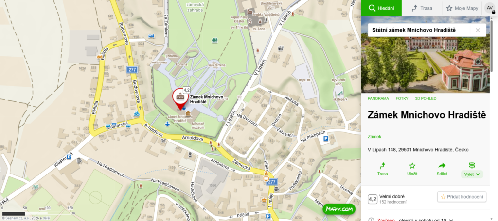 mapa zámek Mnichovo Hradiště
