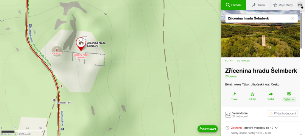 mapa zřícenina hradu Šelmberk