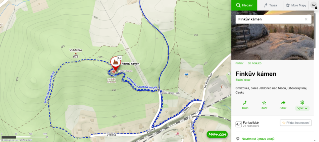 mapa Finkův kámen